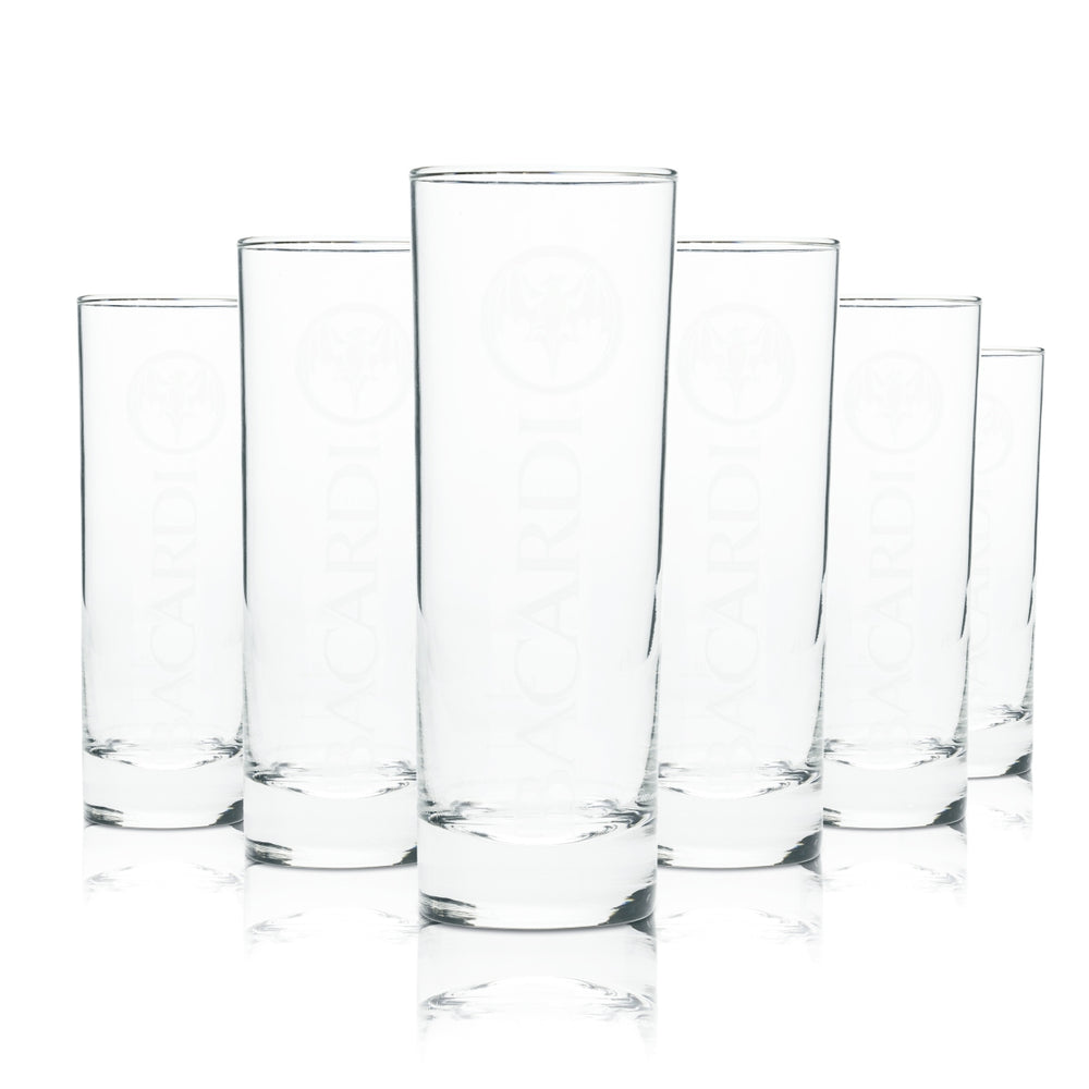 6x Bacardi Rum Glass 0.2l Long Drink Cocktail Glasses Gastro Razz Oakheart Bar Mix