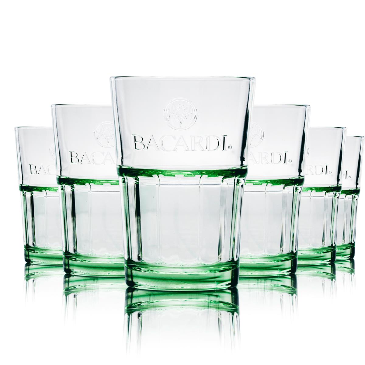 6x Bacardi Rum Glass Green Long Drink Stackable 36cl