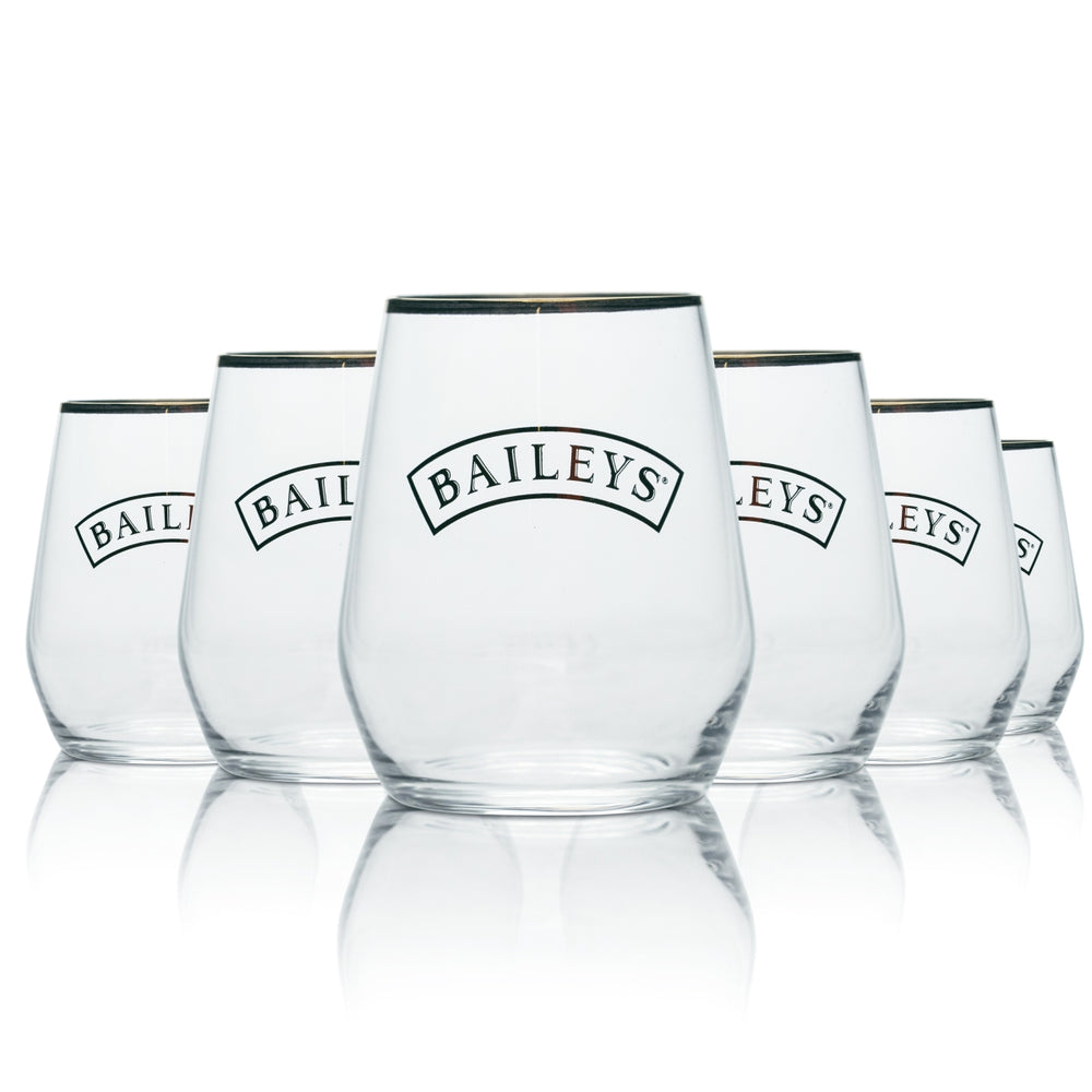 6x Baileys Glass 0.38l Tumbler Cups Glasses On Ice Gold Rim Irish Cream Coffee