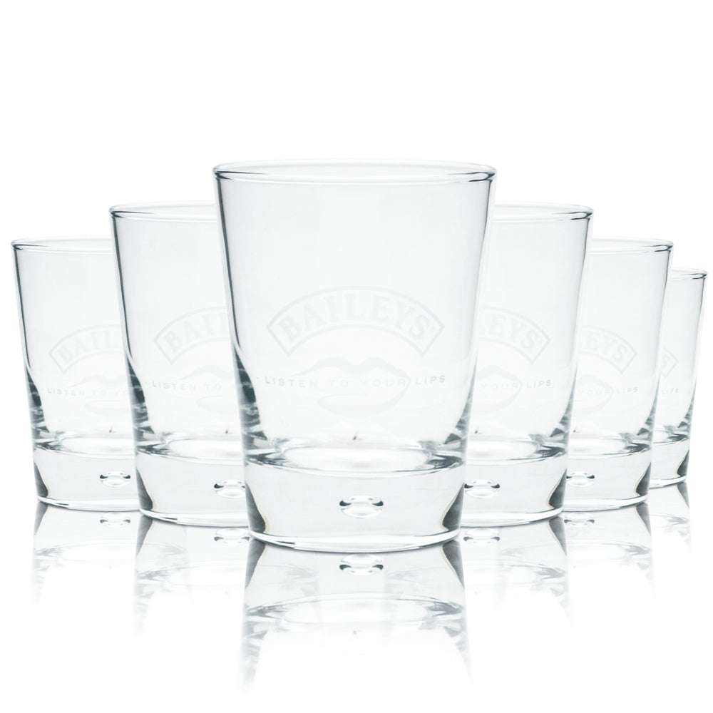 6x Baileys Glass Tumblers Listen to your Lips Air Bubble Glasses Air Bubble Base