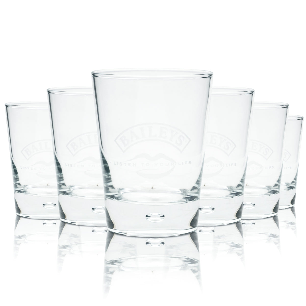 6x Baileys Glass Tumblers Listen to your Lips Air Bubble Glasses Air Bubble Base