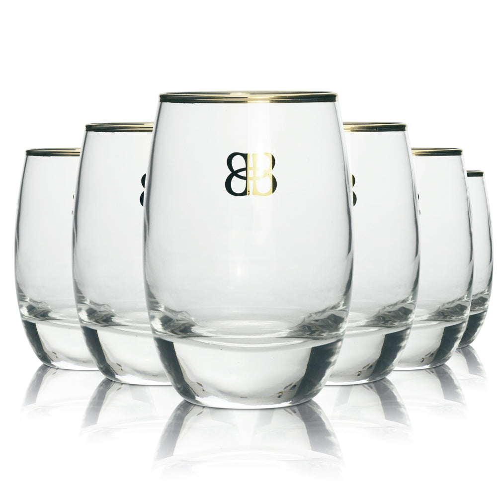 6x Baileys Liqueur Glass with Gold Rim and Gold Logo Tumbler