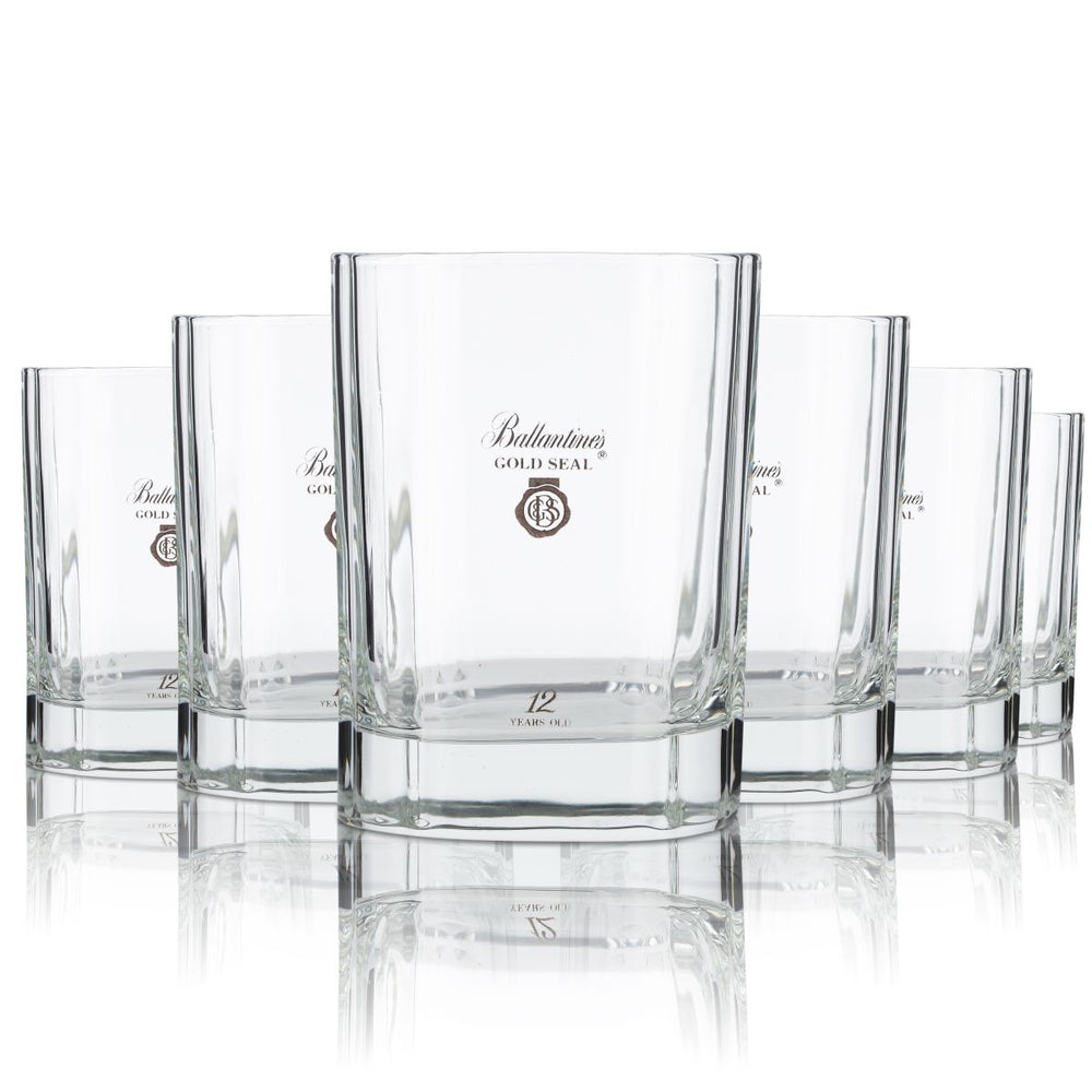 6x Ballantines 0.27l Massive Whiskey Tumbler Glass Set with Gold Seal Relief Cut