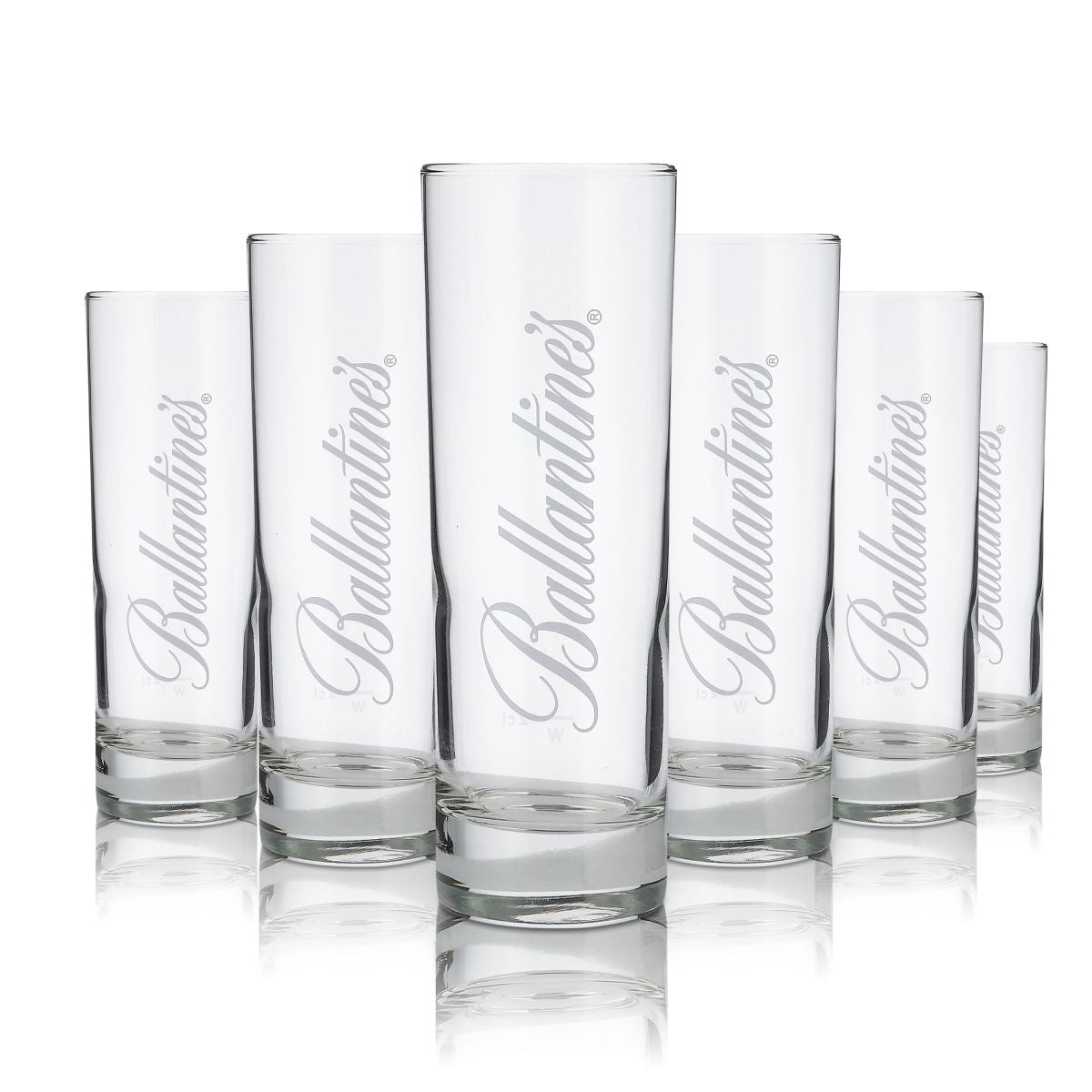 6x Ballantines Scotch Glasses Long Drink Glass Whiskey Glass "Vertical Logo" 2cl