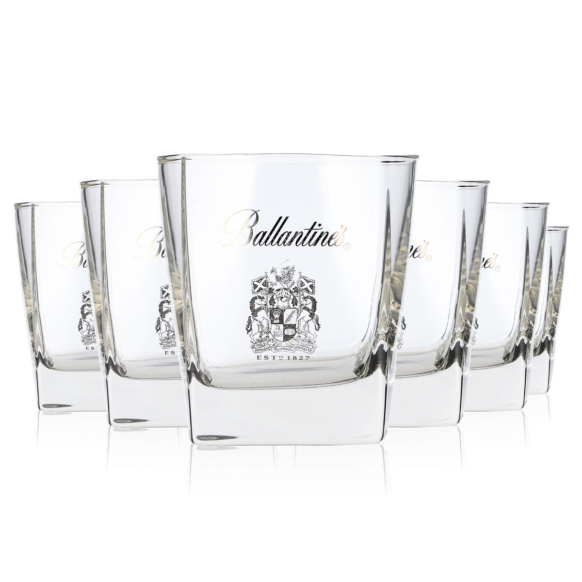 6 Ballantine's Whiskey Glasses, 0.2 L Tumblers with Platinum Logo (Set of 6)