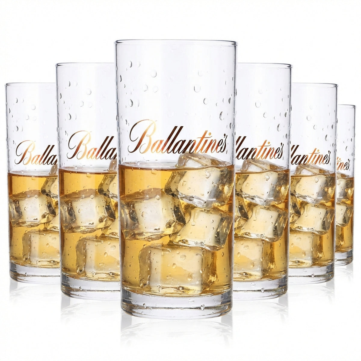 6x Ballantines Whiskey Glass 0.3l Glasses Long Drink Glass Bronze Logo
