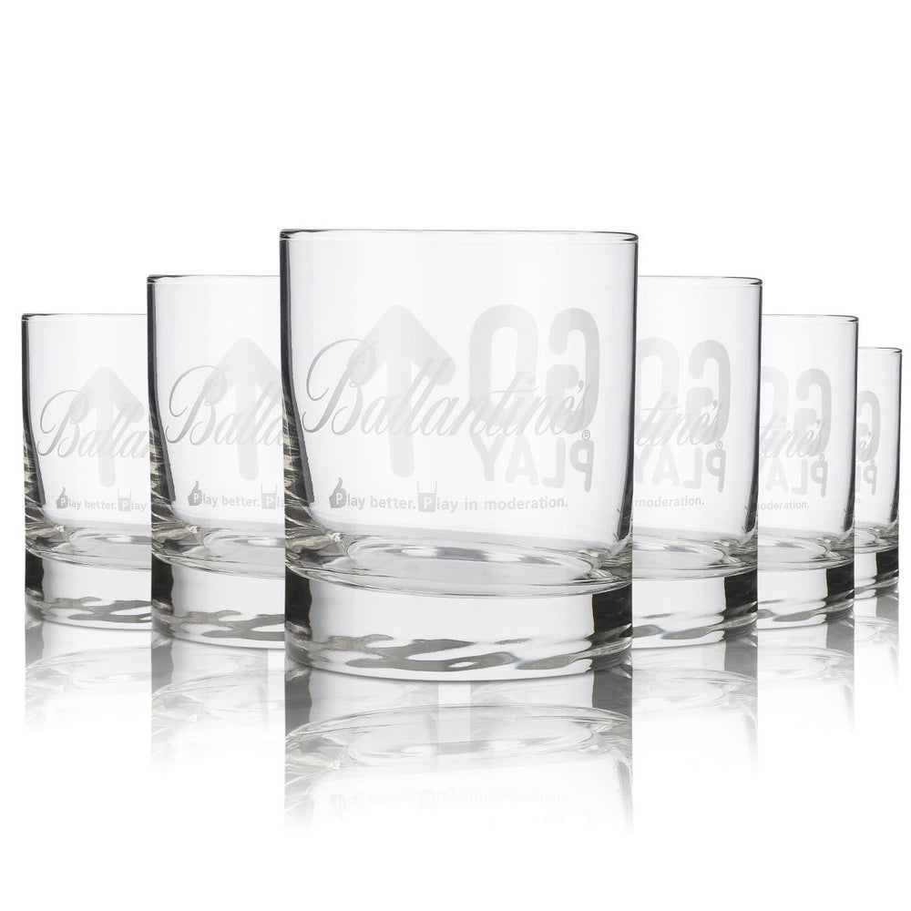 6x Ballantines Whiskey Glass Tumblers Whiskey Glasses "go play"