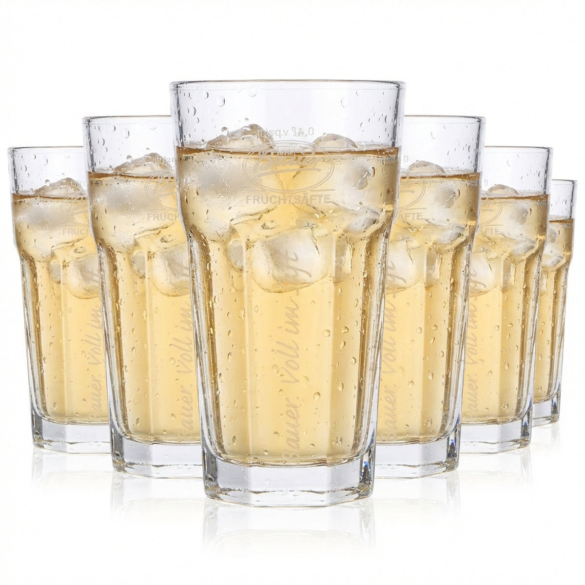 6x Bauer juice glasses, 0.4 l, white logo, vertical