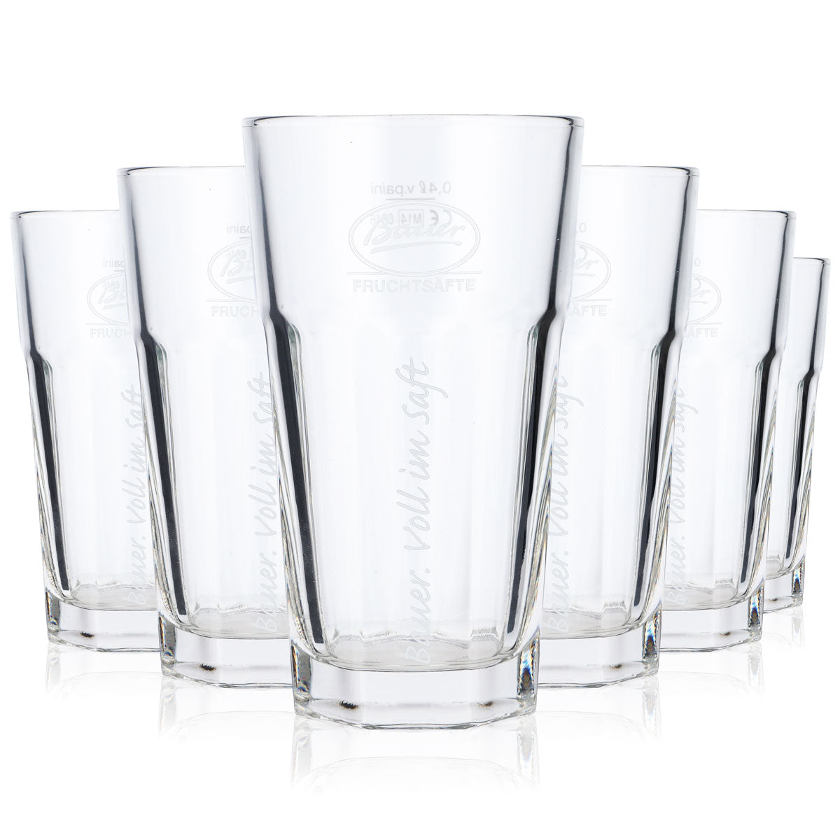 6x Bauer juice glasses, 0.4 l, white logo, vertical – View 5