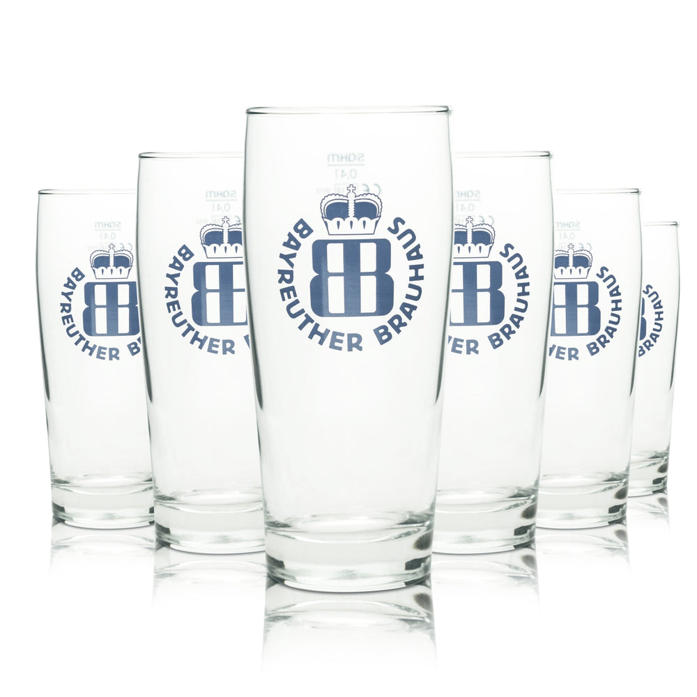 6x Bayreuther Beer Glass 0.4l Mug Sahm Willi Pils Glasses Light Export Beer