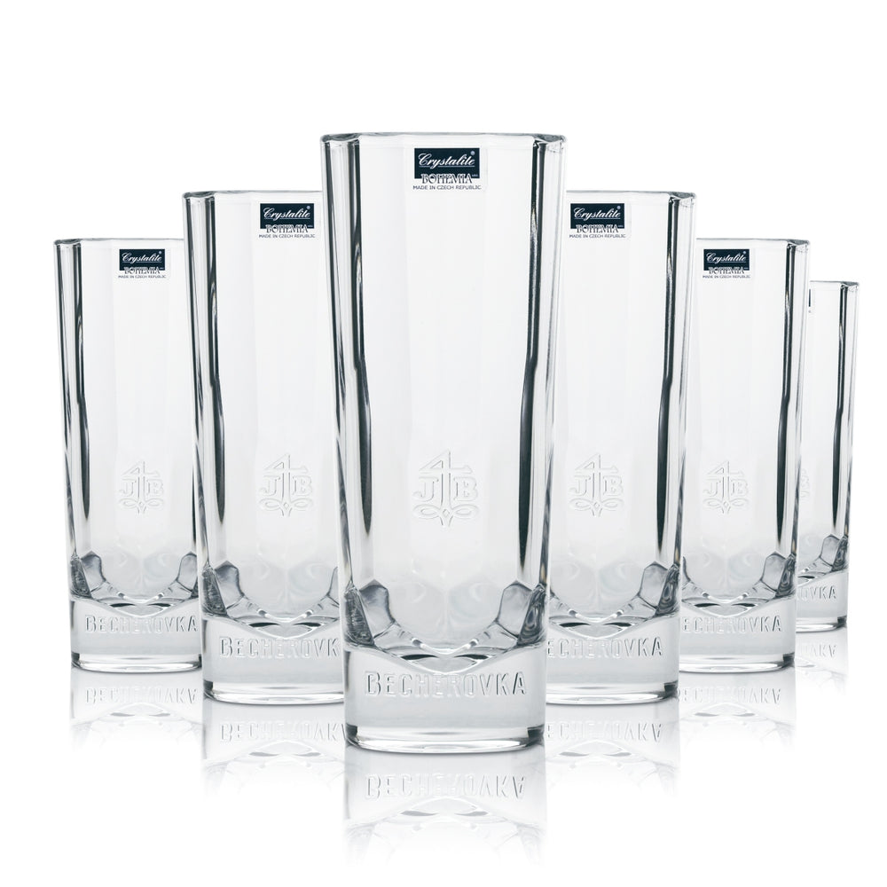 6x Becherovka Vodka Crystal Tumbler Glasses, 300 ml
