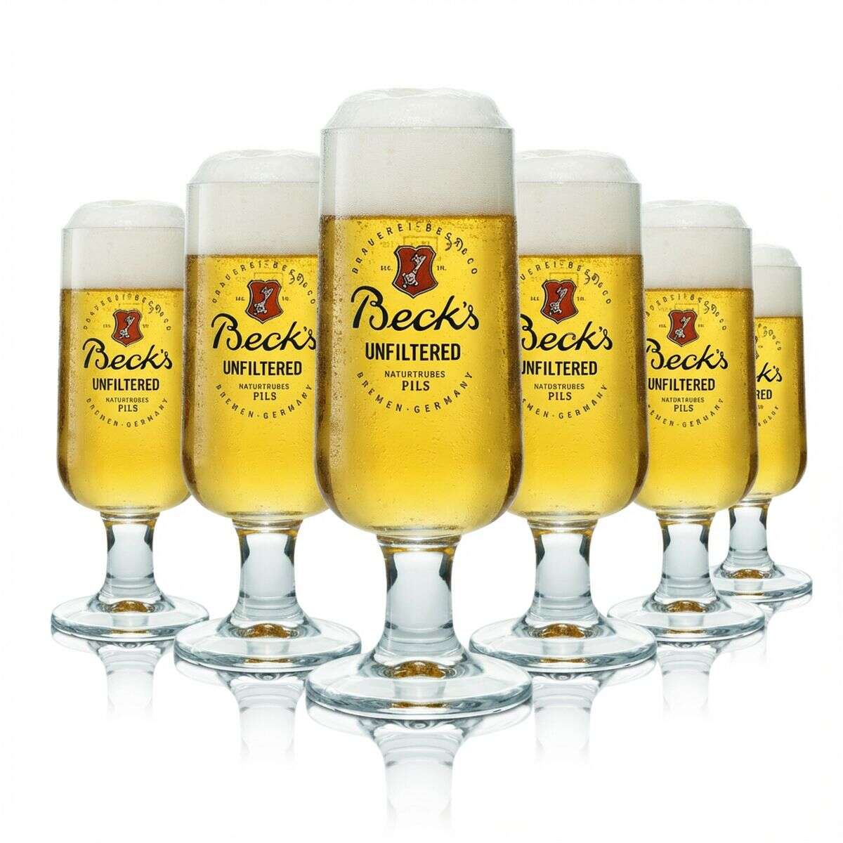 6x Beck's Beer Glass 0.3l Goblet Tulip Glass Set Unfiltered Naturally Cloudy Pils Special Edition
