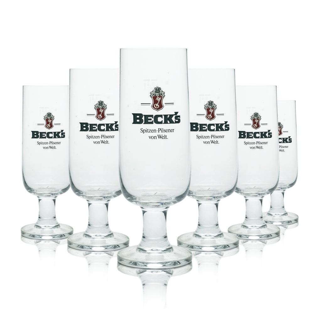 6x Becks Glass 0.4l Beer Cup Pilsener Tulip Glasses Brewery Calibrated Gastro Gold