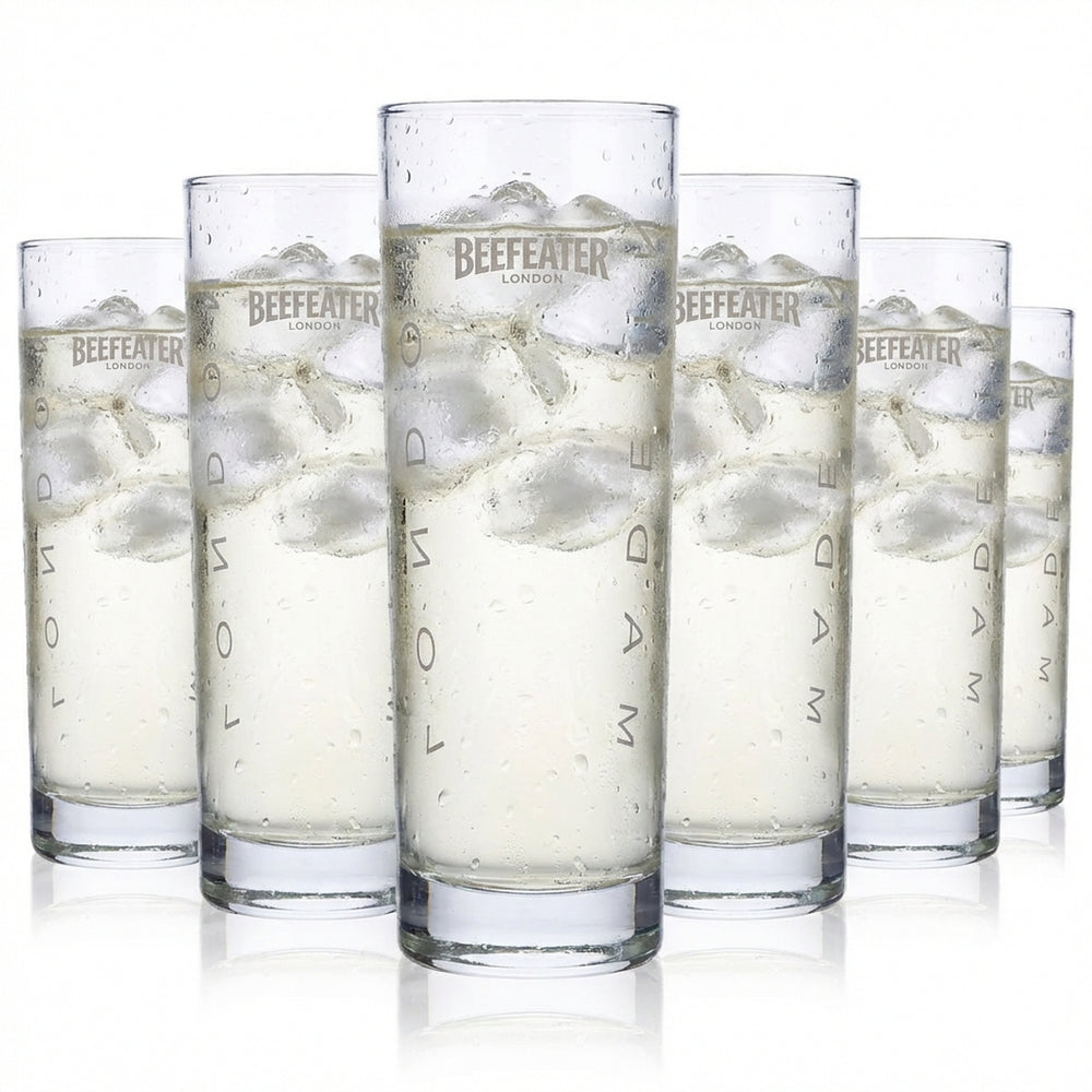 6x Beefeater Gin Glasses 0.3l Long Drink Glass White Logo White Satin Finish