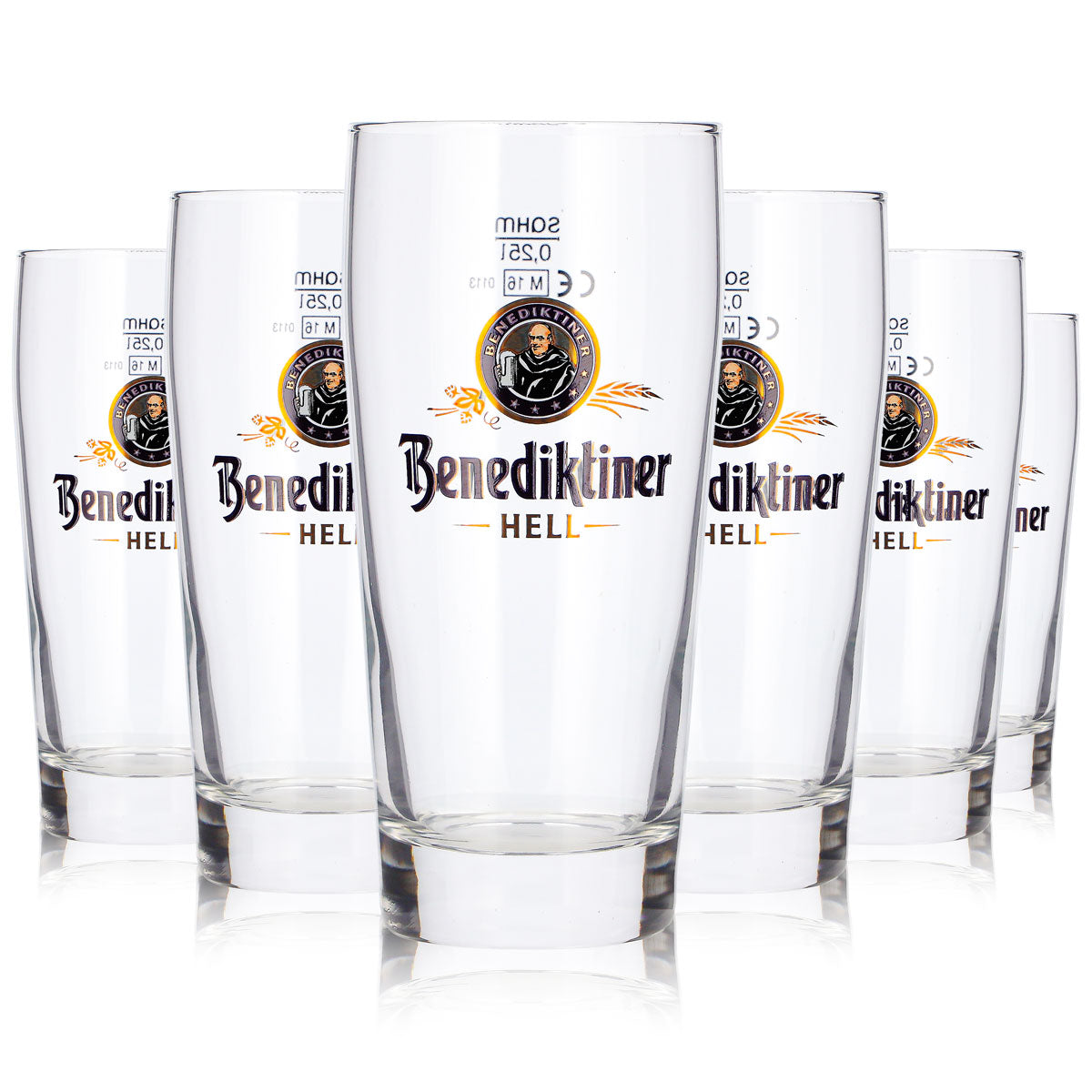 6 Benediktiner Beer Glasses, 0.25 L, Sahm Willi Beer Glasses (Set of 6)