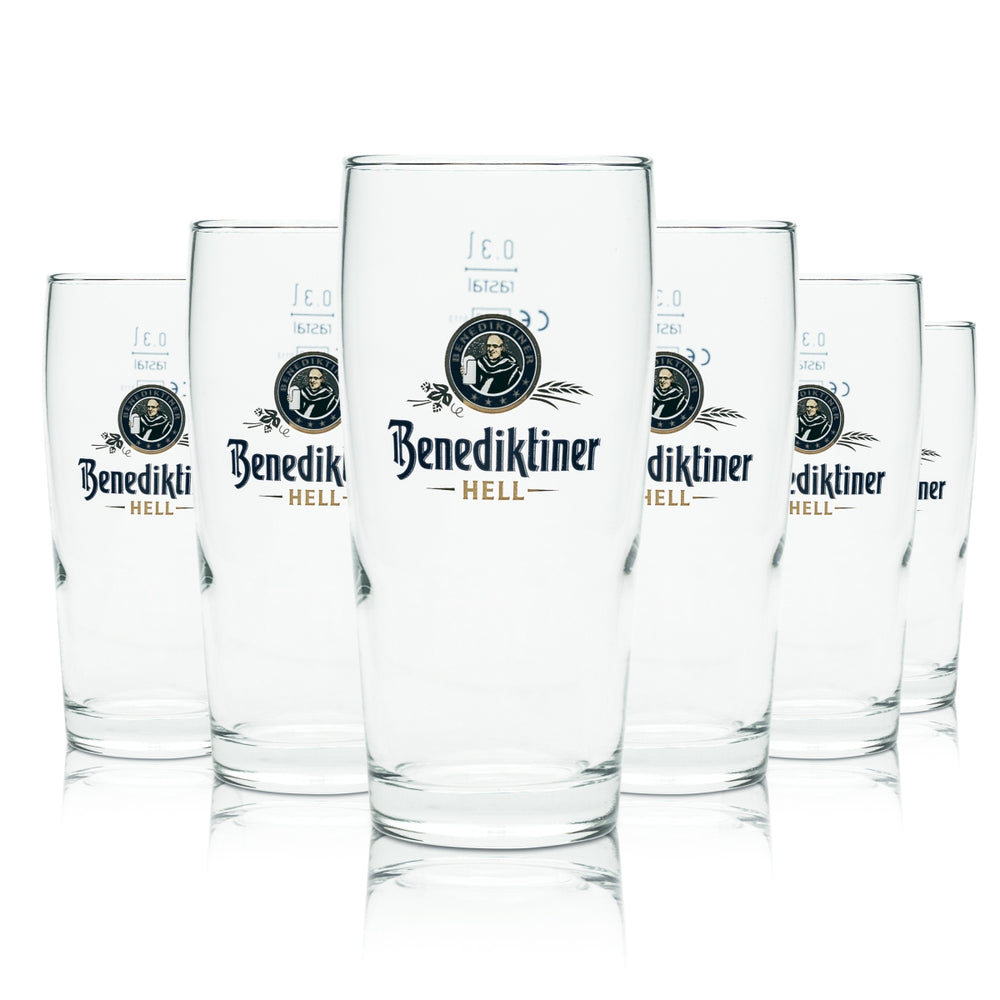 6x Benedictine beer glass 0.3l Willi mug "Light" Sahm Brewery tumblers