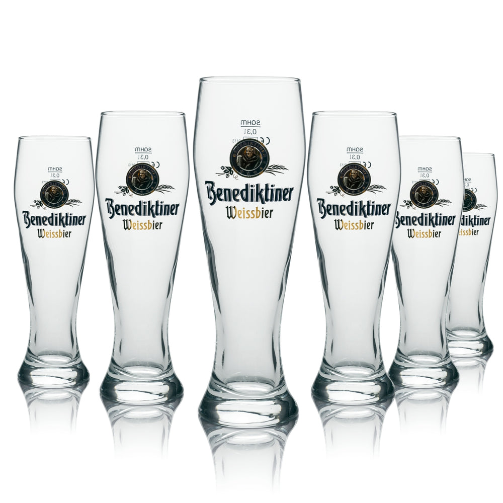 6x Benedictine Glass 0.3l Wheat Beer Yeast Crystal Wheat Glasses Gastro Calibrated