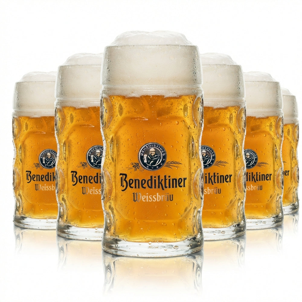 6x Benediktiner Weissbräu Beer Glass 0.3l Mug Isar Seidel Handle Glasses Mugs