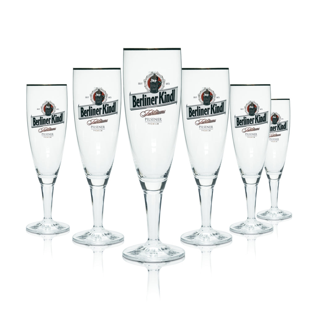 6x Berliner Kindl glass 0.3l beer trophy tulip glasses with gold rim, brewery Pilsener