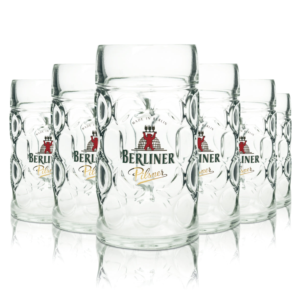 6x Berlin Pilsner Beer Glass 1l Mug Tankard Handle Glasses Jugs Seidel Beer