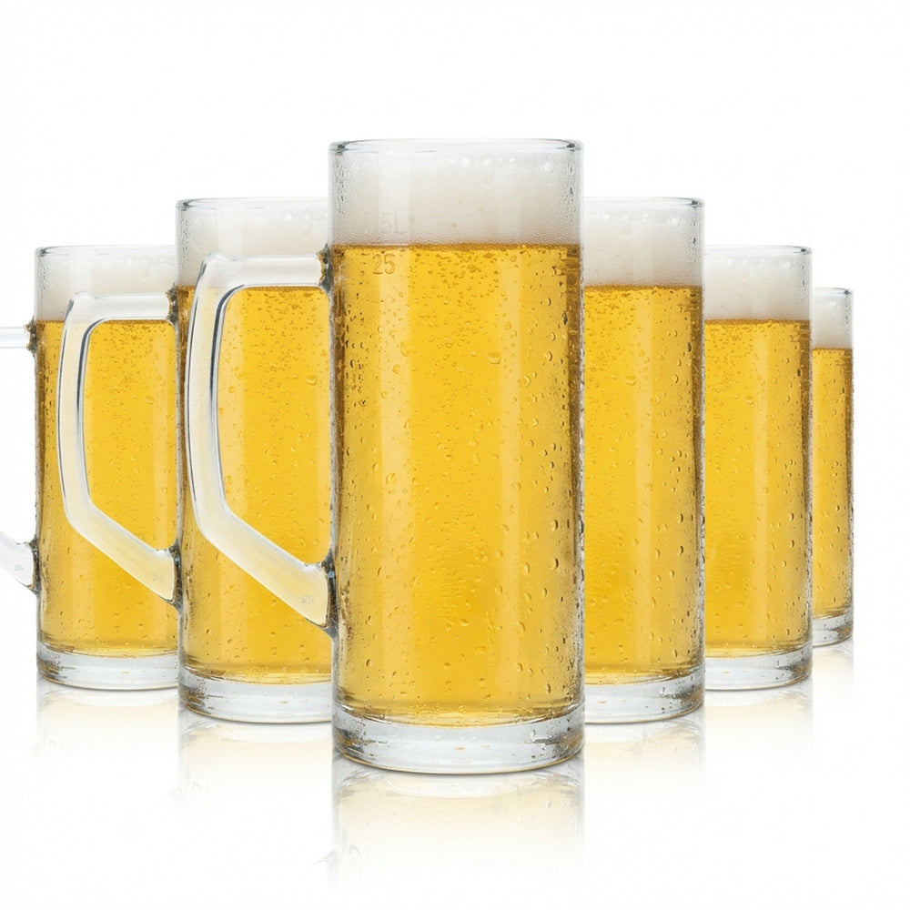 6x beer mug 0.3l glass Seidel "Reno" Borgonovo brand glasses handle tankard
