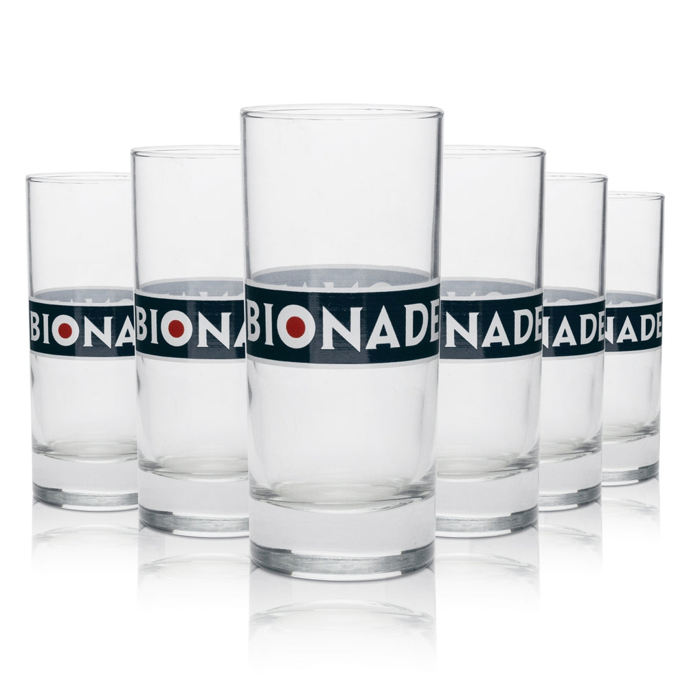 6x Bionade soft drinks, 22cl long drink glass, round, Libbey