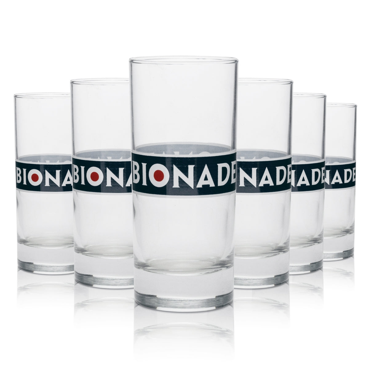 6x Bionade soft drinks, 22cl long drink glass, round, Libbey