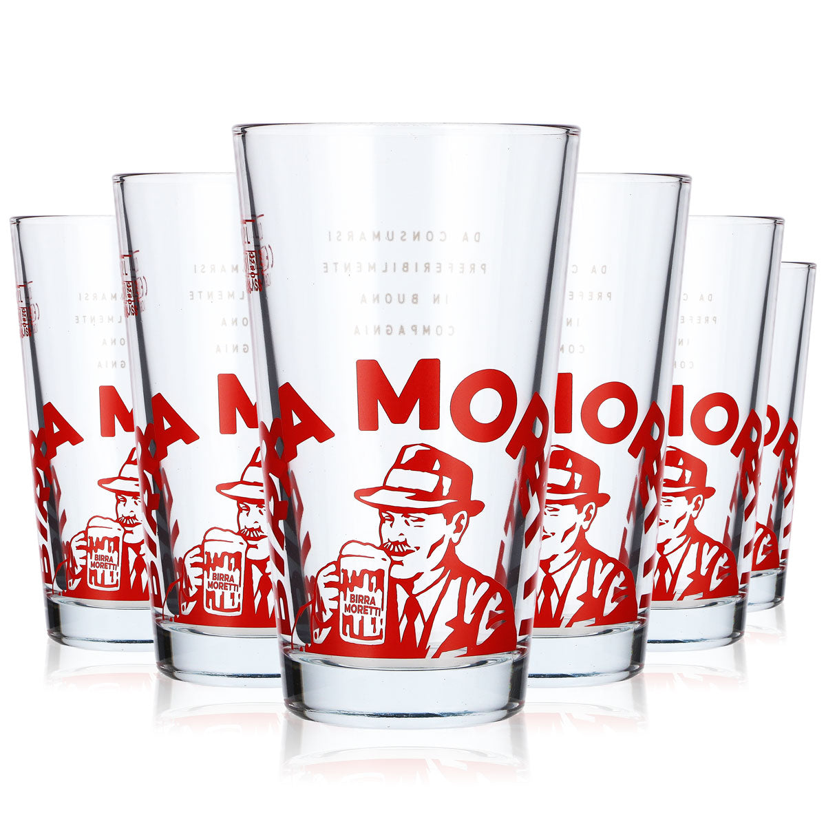 6 Birra Moretti Beer Glasses, 0.2 L, Red Logo, Willibecher (Set of 6)