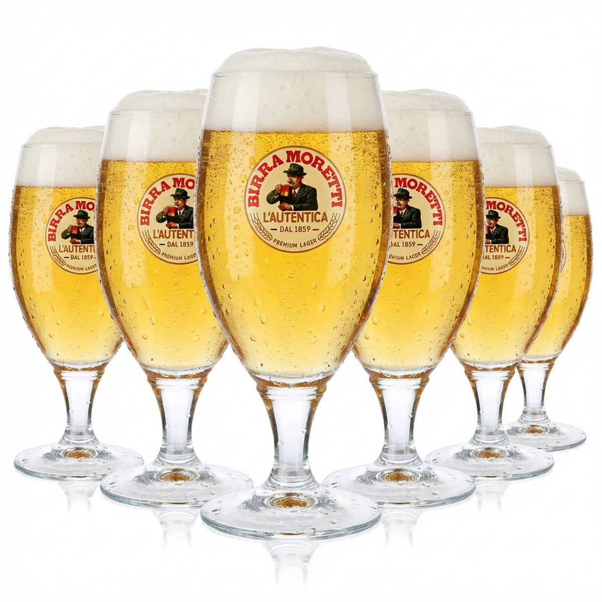 6x Birra Moretti beer glasses, 0.4 l, goblet style, bulbous design