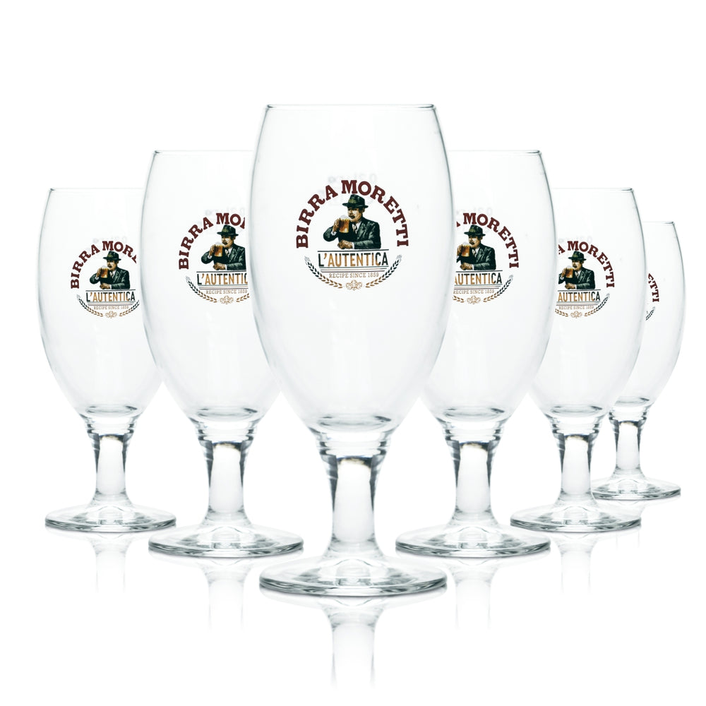 6x Birra Moretti Glass 0.2l Beer Tulip Goblet Glasses L'Autentica Brewery Italy