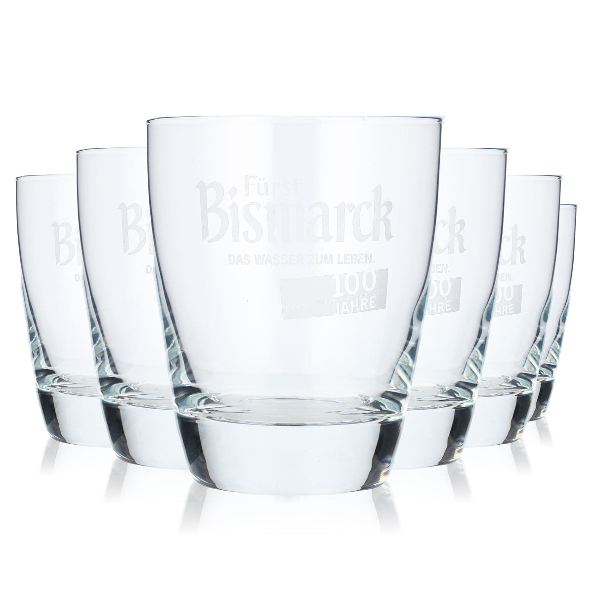 6x Bismarck water glass 0.28 l tumbler with Satanier logo, horizontal