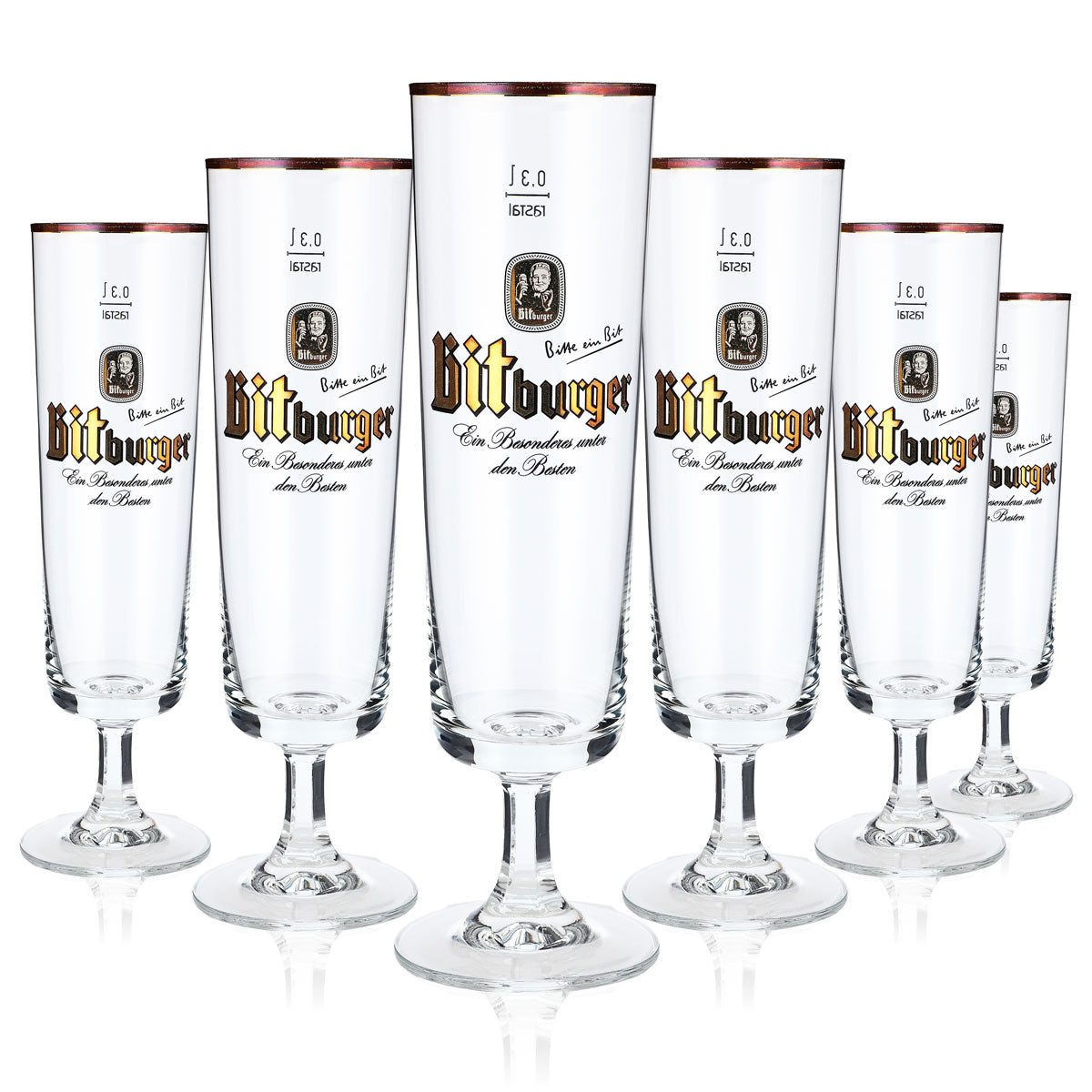 6x Bitburger Beer Glasses Exclusive Tulip Glass 0.3 Gold Rim – View 5