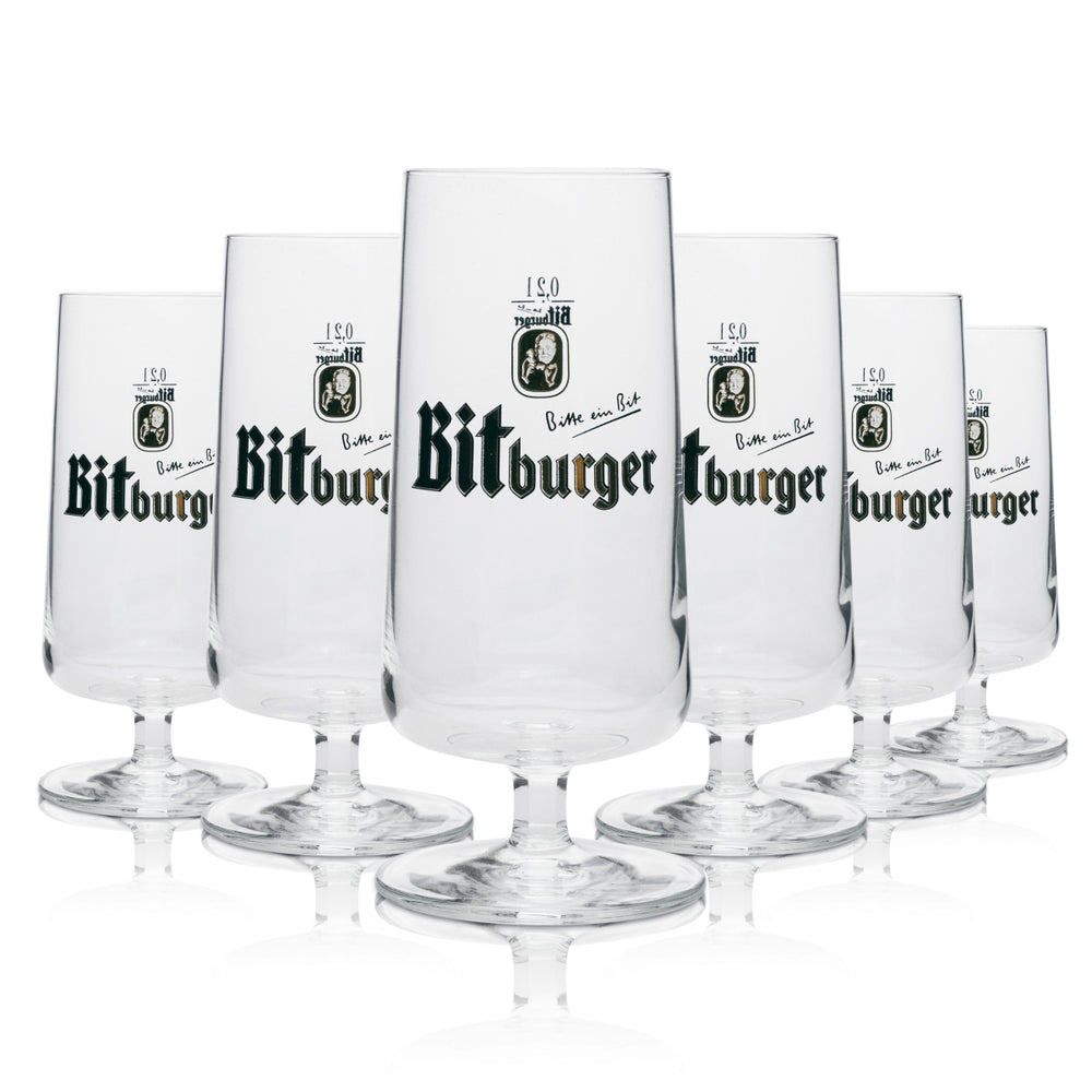 6 Bitburger Beer Glasses (200 ml)