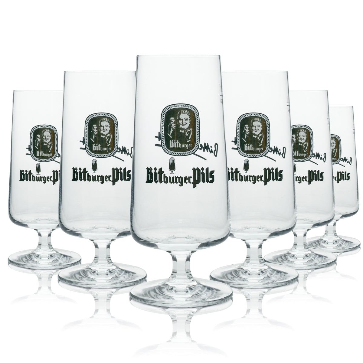 6 Bitburger "Bitte ein Bit" Pils Glasses (Rastal), 300 ml