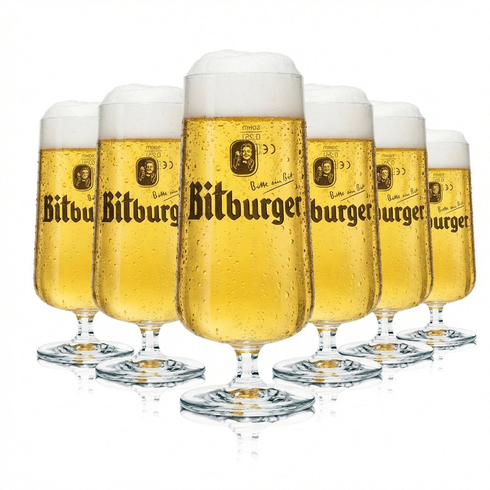 6x Bitburger Glass 0.25l Tulip Beer Pilsner Glasses, Restaurant-Calibrated, Pub, Bar
