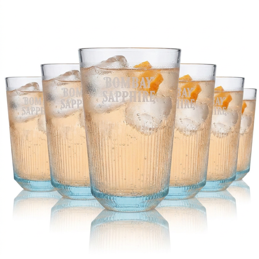 6x Bombay Sapphire Gin Glass 0.35l Contour Log Drink Glasses Gin and Tonic Glasses Cocktails