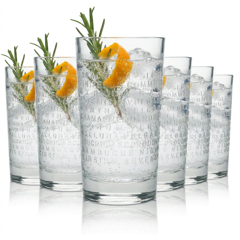 6x Botanist Glass 0.36l Gin and Tonic Long Drink Cocktail Fizz Contour Glasses Islay UK