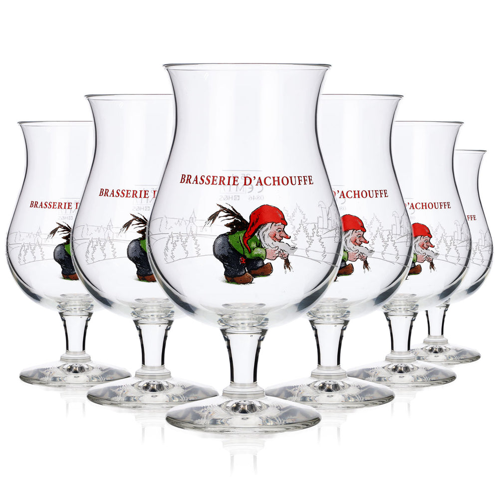 6x Brasserie D'Achouffe Glass 0.25l Craft Beer Trophy Glasses Brewery Belgium Dwarf Gnome