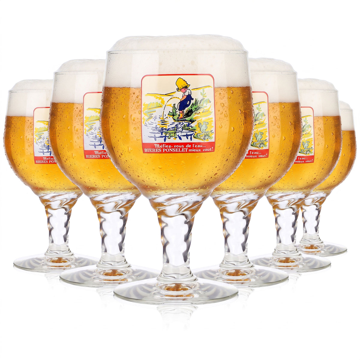 6 Brasserie Ponselet Beer Glasses, 0.47 L, Tulip-Shaped, Vintage Promotional Glasses (Set of 6)