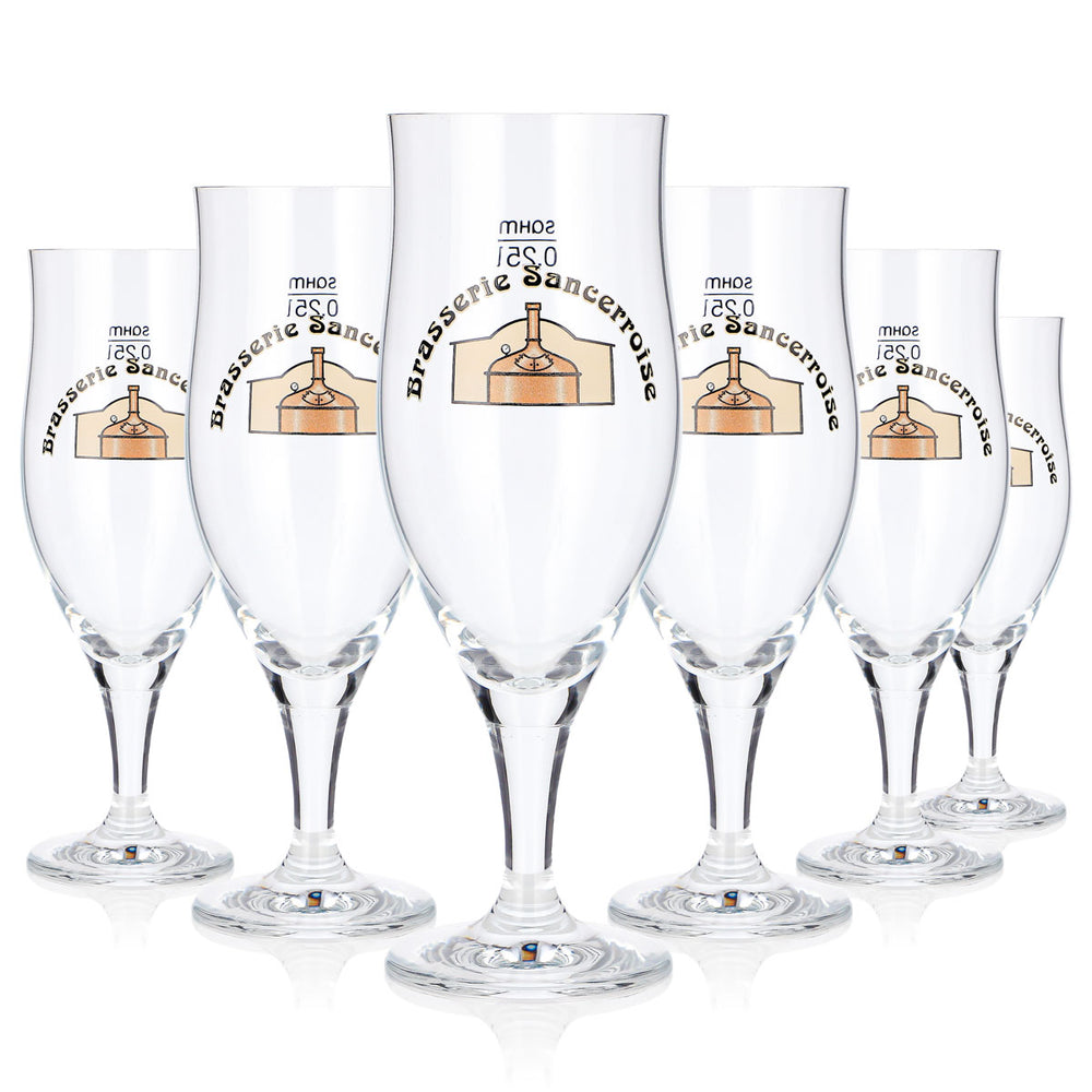 6x Brasserie Sancerroise Beer Glass, 0.25 L, Tulip-Shaped, Brown, Log, Sahm (Set of 6)