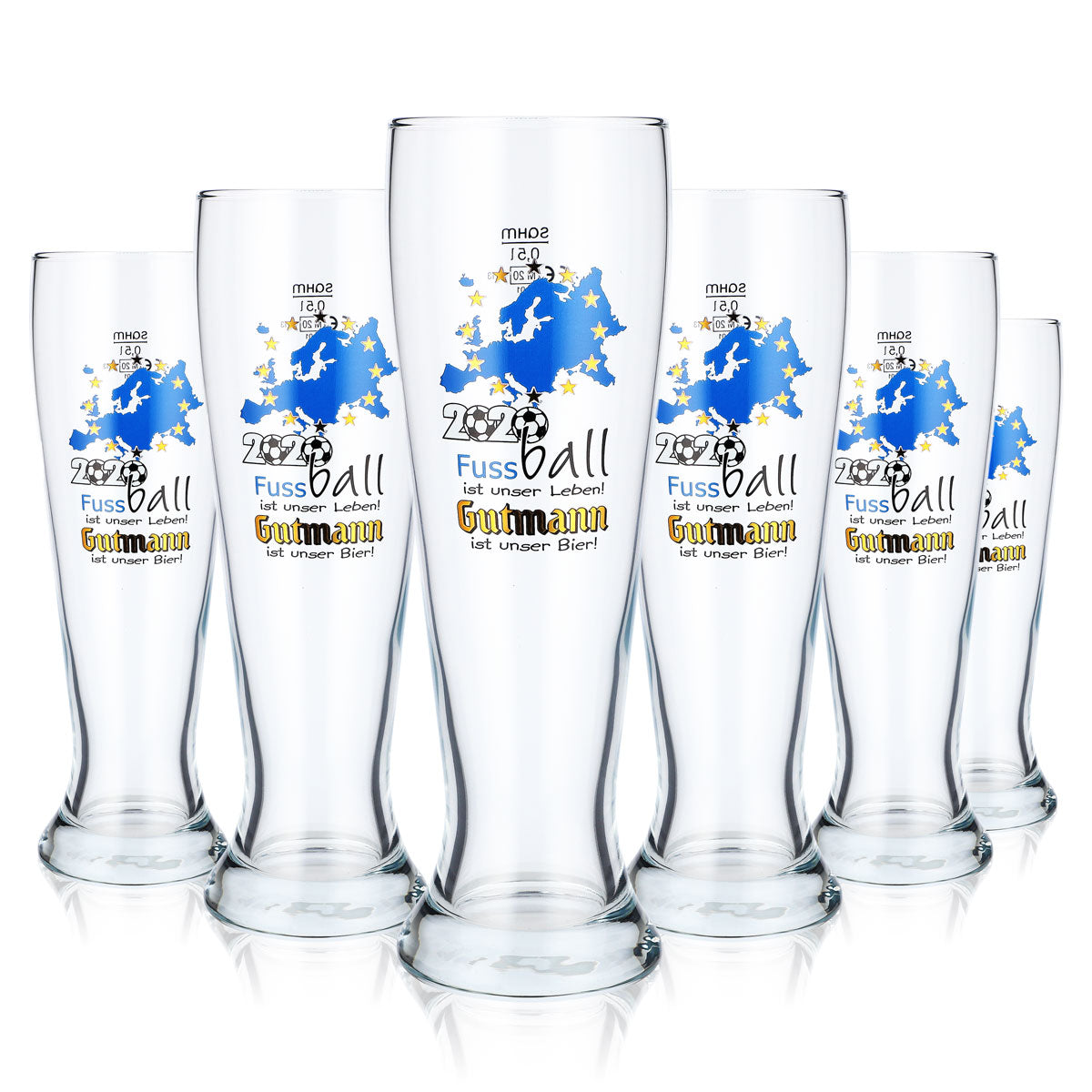 6x Gutmann Titting Brewery Beer Glass 0.5l Wheat Beer Glass Soccer 2020