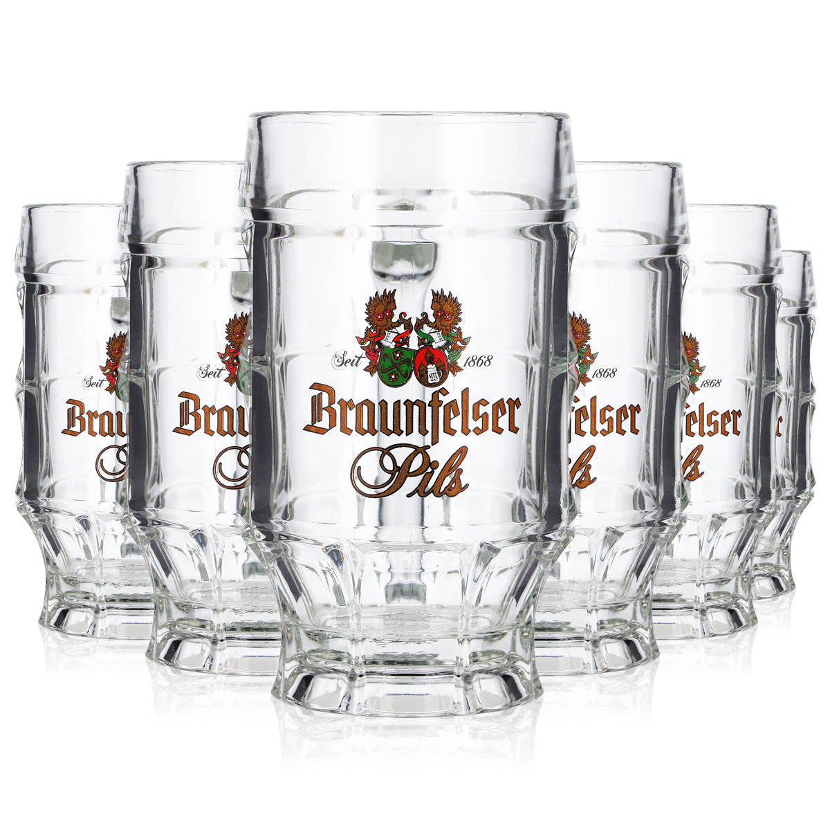 6 Braunfelser Beer Glasses, 0.3 L, "Krug Sahm Strassburg"