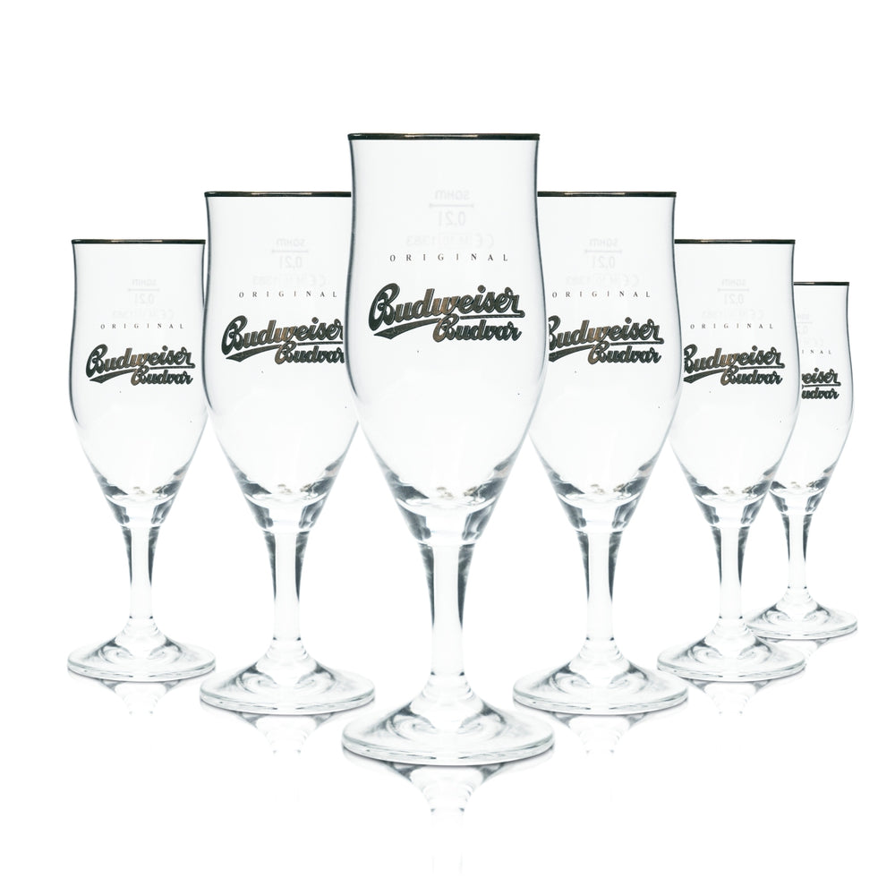 6x Budweiser Glass 0.2L Trophy Tulip Gold Rim Budvar Czech Lager Pils Beer Glasses