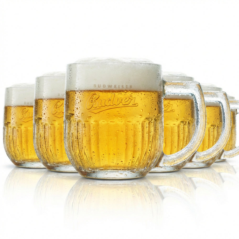 6x Budweiser Glass 0.3l Beer Mug Relief Contour Glasses Budvar Czech Republic Seidel