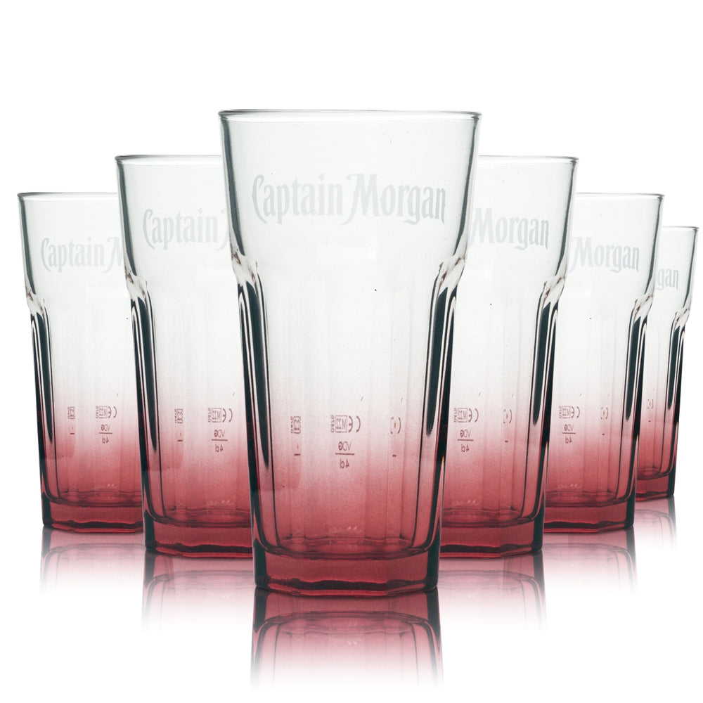 6x Captain Morgan Glass 0.34l Tumbler Long Drink Cocktail Glasses Contoured Red Tint