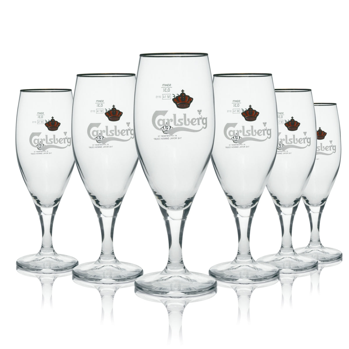6x Carlsberg beer glass trophy 0.3l gold rim Sahm