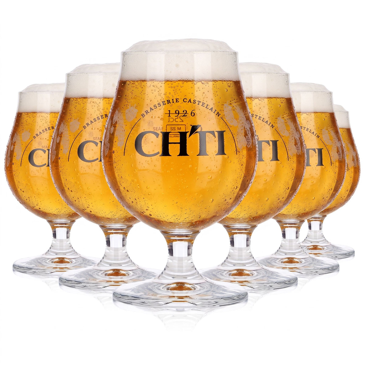 Set of 6 Castelain Beer Glasses, 0.25 L, Tulip-Shaped, CH'TI 1926 Wheat Beer Design