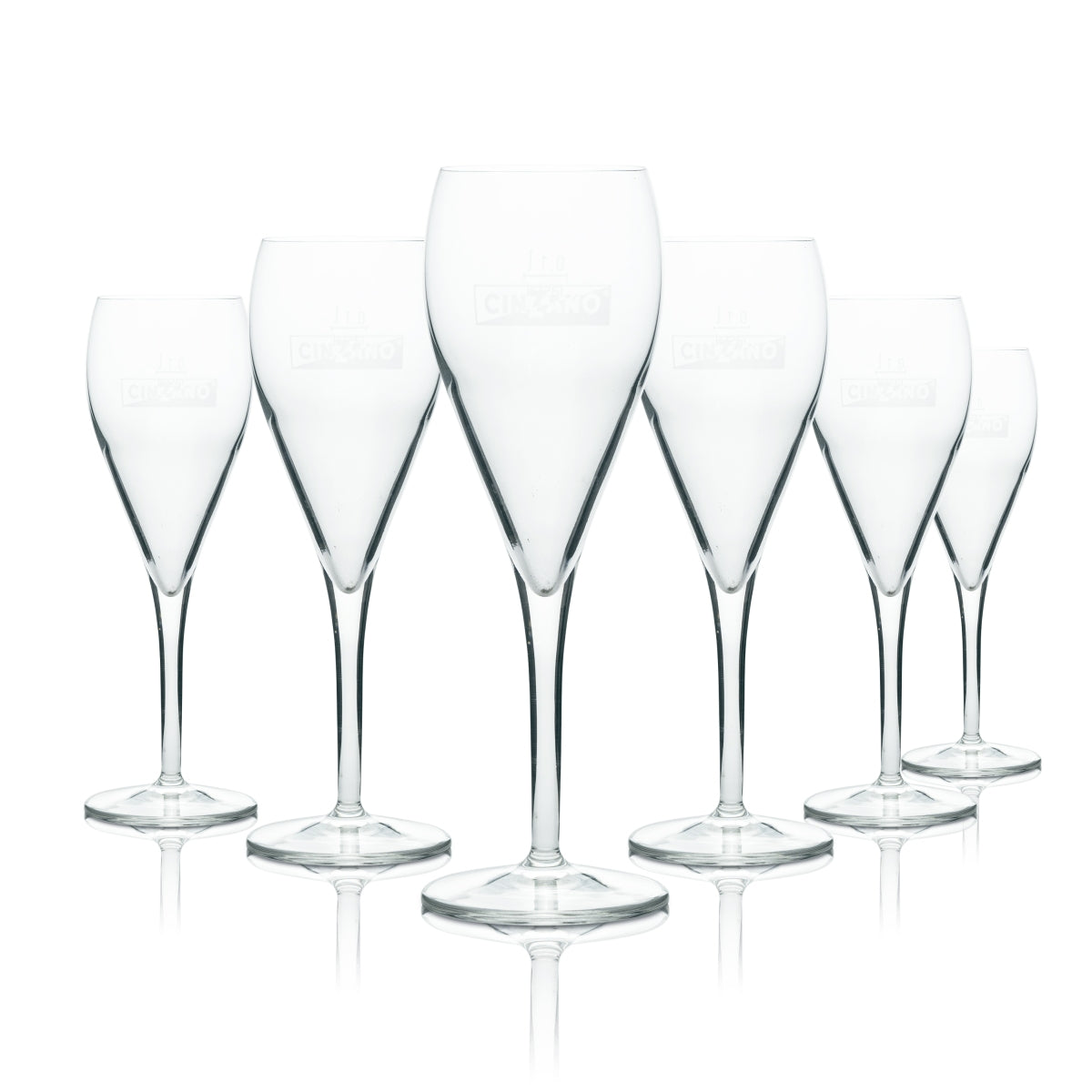 6x Cinzano aperitif glass champagne flute with white logo