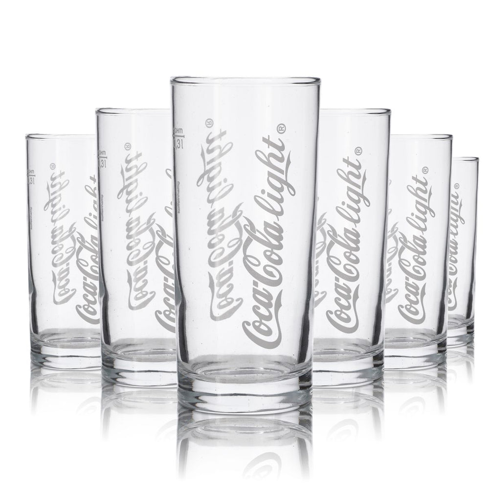 6x Coca Cola Glass Jars Retro Cult "Coca Cola Light 0.3l Logo Vertical