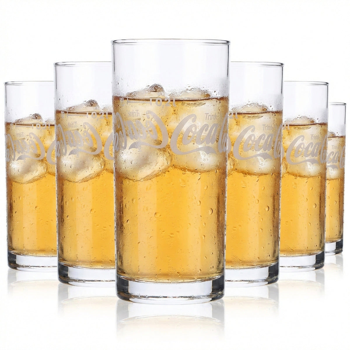 6x Coca Cola Long Drink Glass Cola Glass 0.2 L Cup Horizontal Lettering